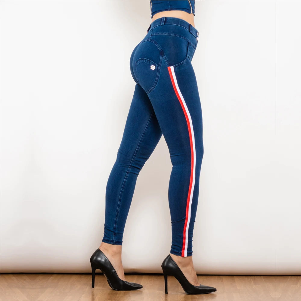 Leggins Donna Vita Alta Pantaloni Jeans Sportivi Fitness Palestra Effetto Denim