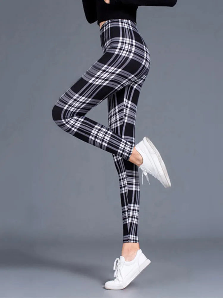 Leggings Damen Kariert Tartan Karo Muster Fitness Leggins Sexy Hohe Elastizität
