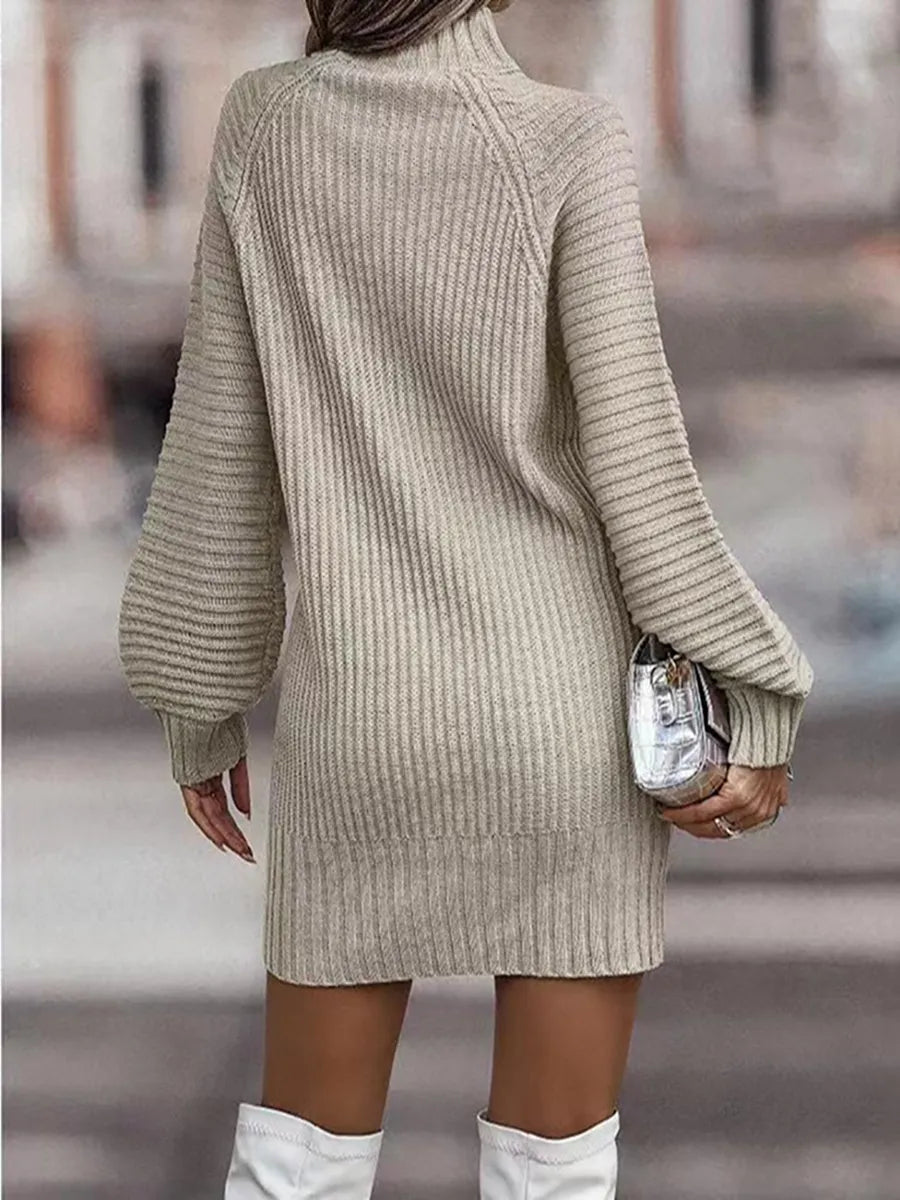 Damen Wollkleid Stiefelkleid Herbstkleid Winterkleid Strickkleid Longpullover