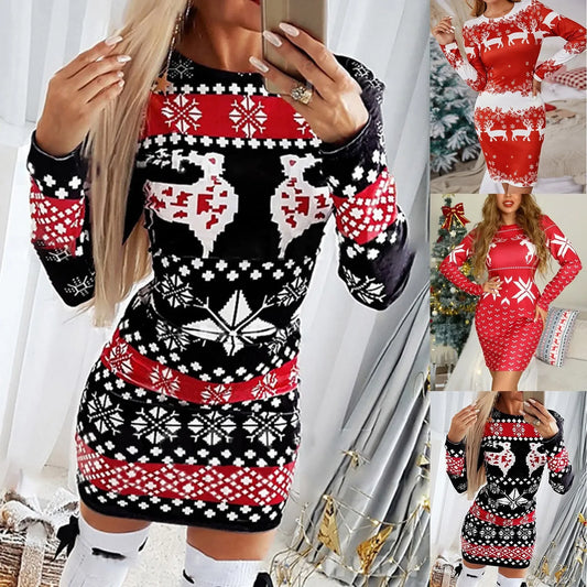 Damen Wollkleid Stiefelkleid Herbstkleid Weihnacht Winterkleid Strickkleid Kleid