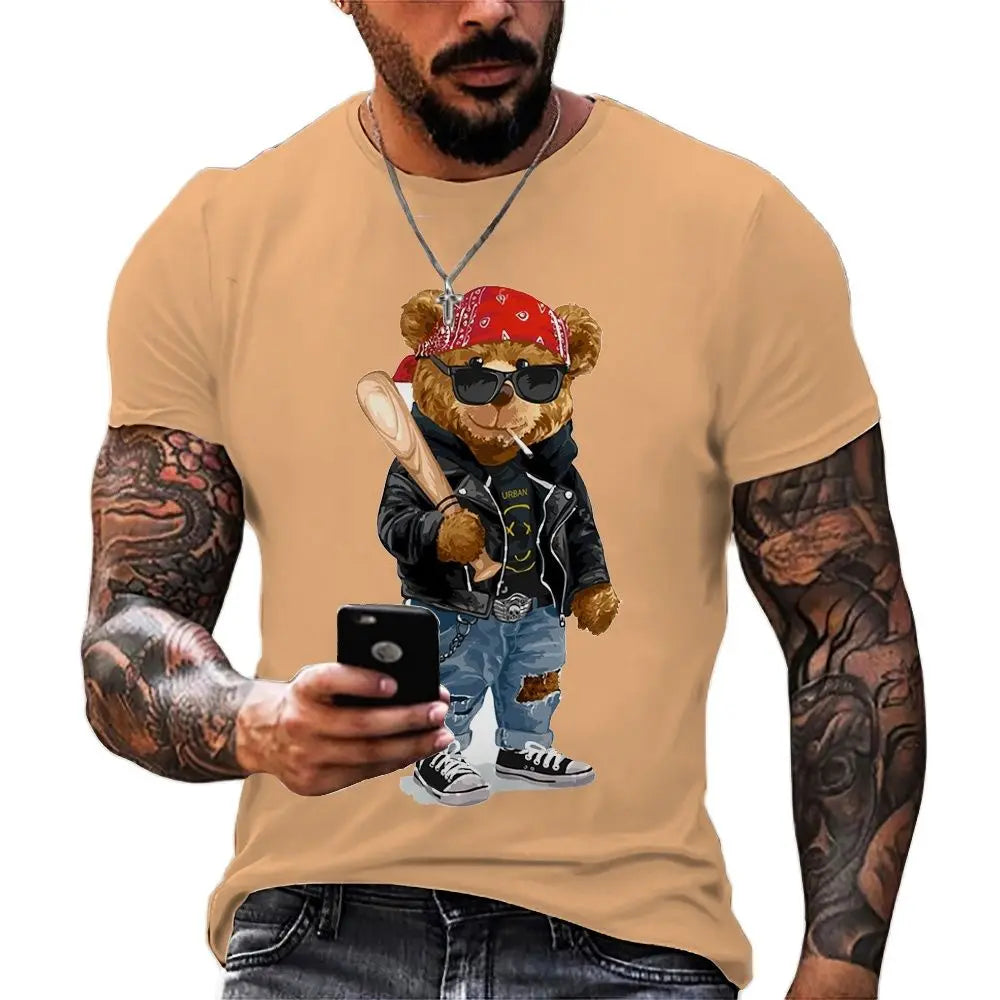 Herren Fashion Vintage Teddy Bear 3D T-Shirt Rundhals Unisex Sommer Streetwear