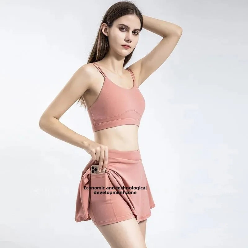 Damen Tennis-Rock mit Innenhose Sportrock Laufrock Gym Fitness Shorts mit Tasche