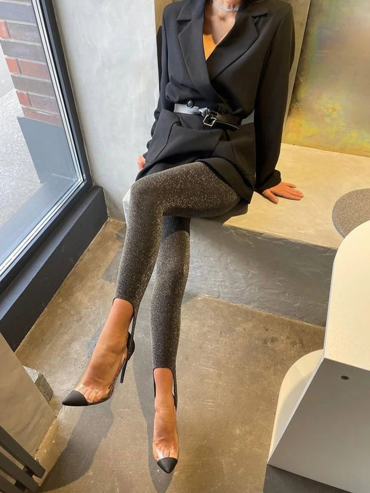 Frauen Herbst Seiden glänzende Strumpfhose Blickdicht Hose Leggins Stretch Hose