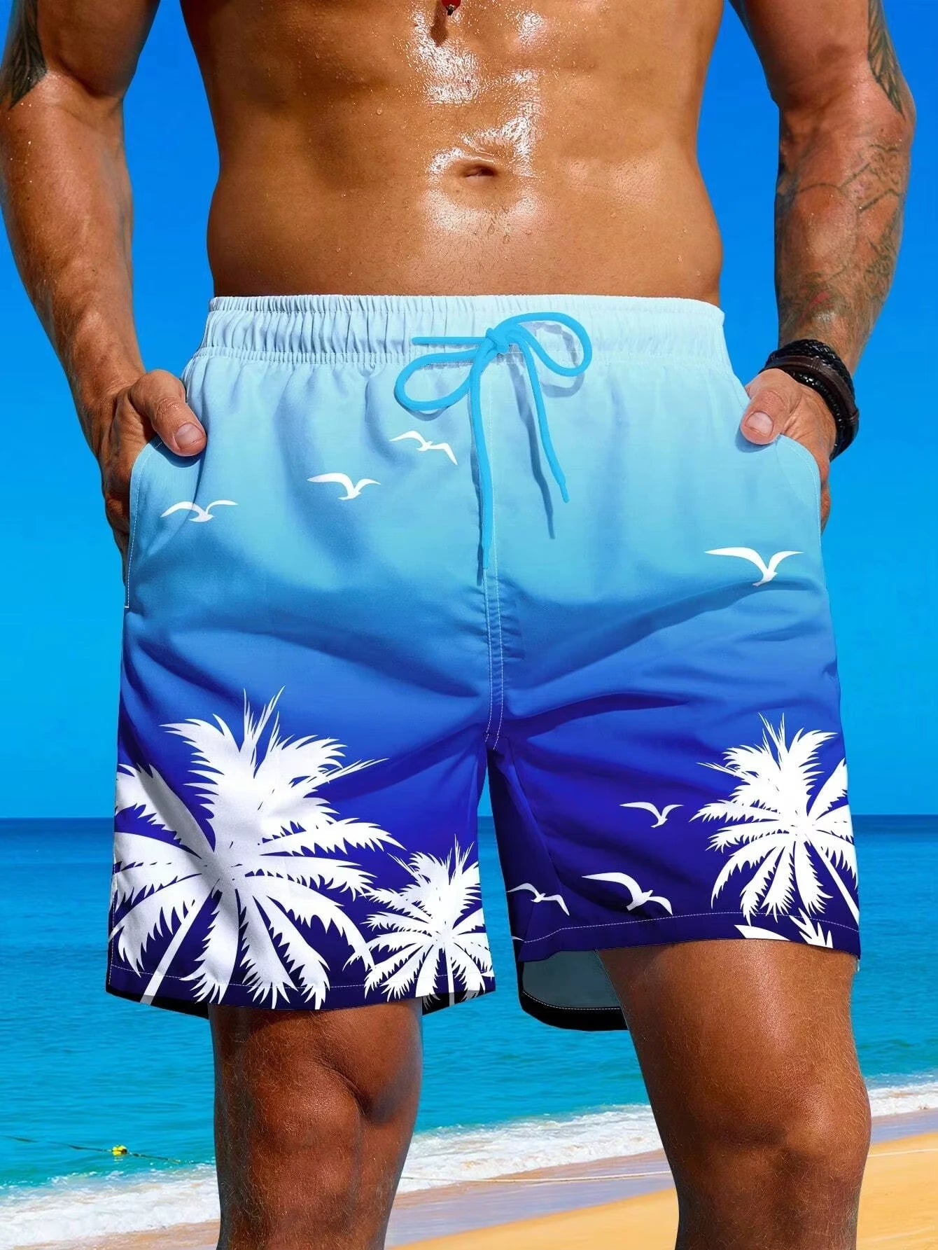 Hawaii-Badehose Herren Badeshort Kurzehose Shorts Schwimmhose 100% Polyester