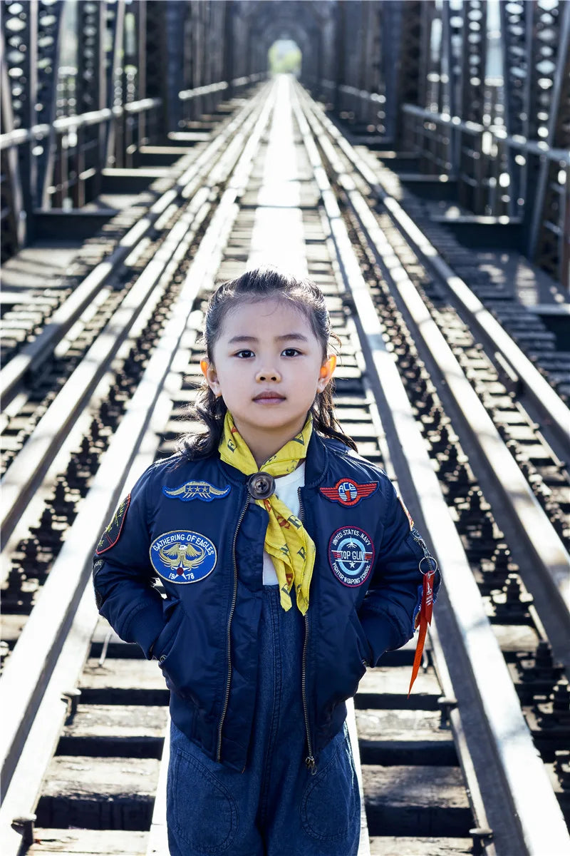 Jungen Mädchen Kinder US Army Ma-1 Bomber Jacke Fliegerjacke Pilotenjacke
