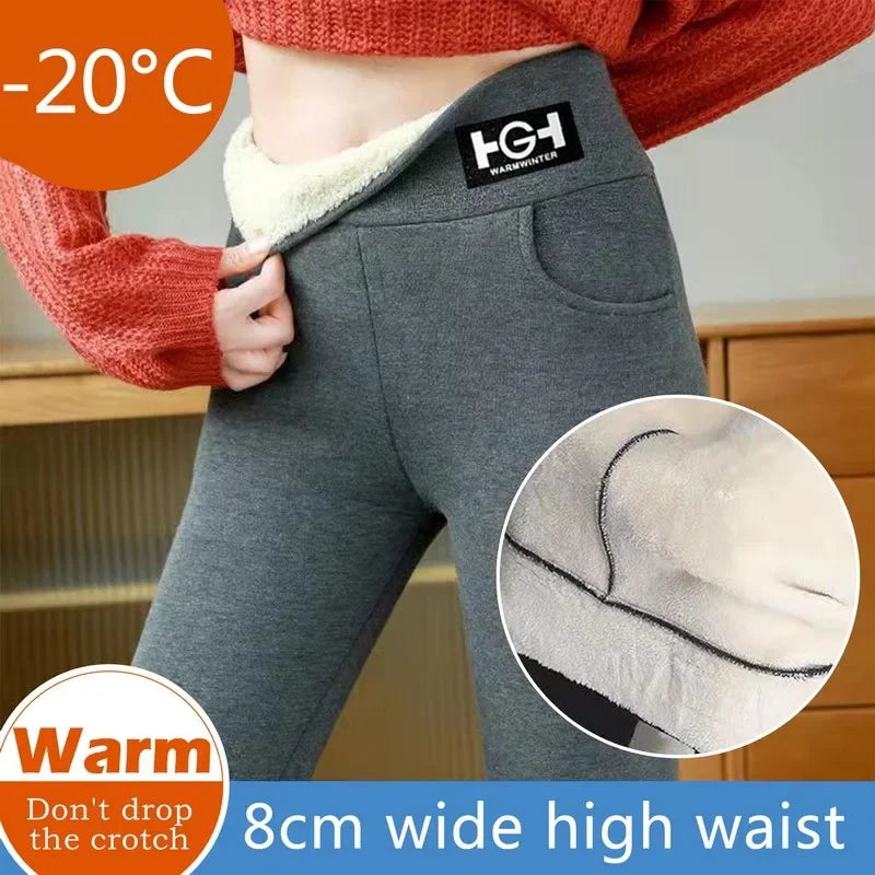 Frauen Winter Leggings Solide Warme Leggings Verdicken Lamm Kaschmir Hohe Taille Butt Lift Hohe Dehnbar Gehen mit Tasche Hosen