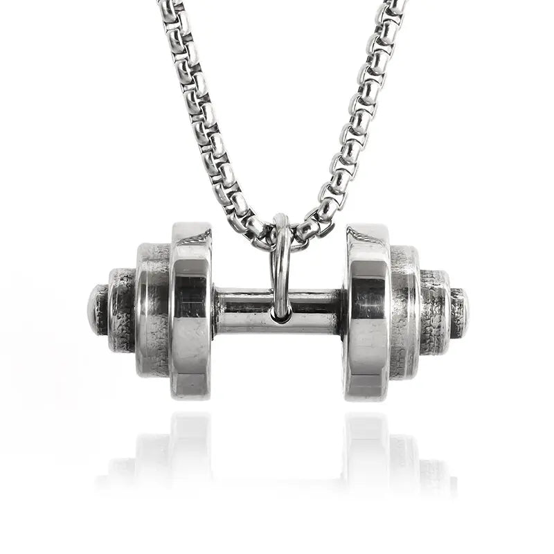 Halskette Anhänger Edelstahl Hantel Fitness Gym Bodybuilding Schmuck Geschenk