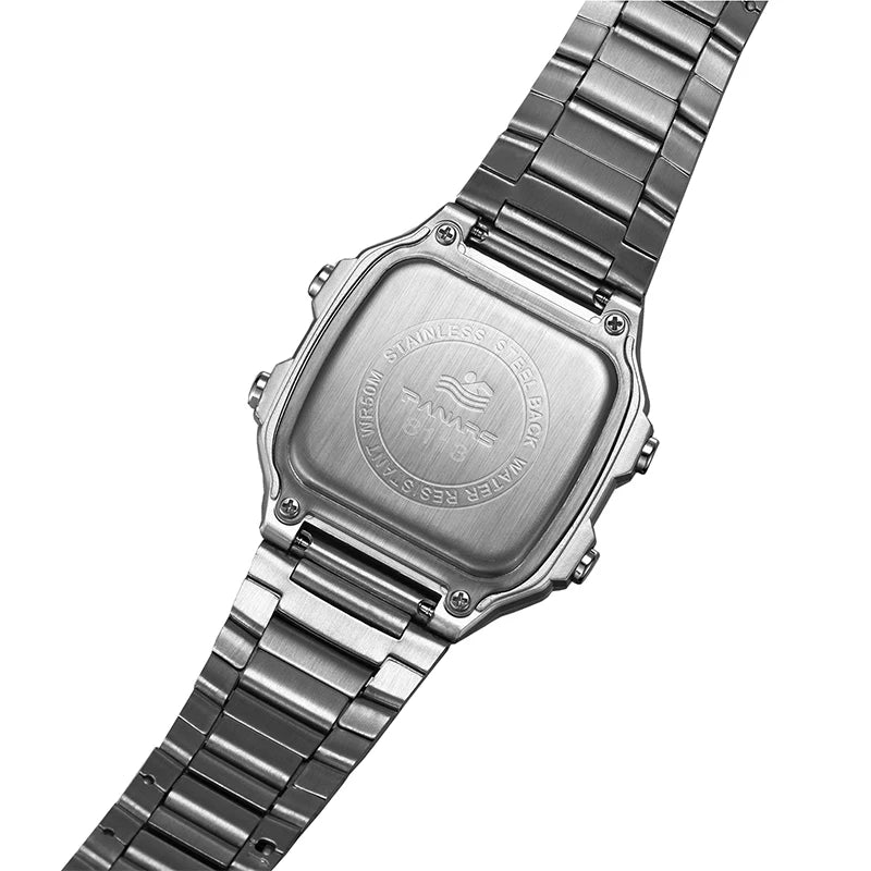 Herren Armbanduhr Digital Uhr Silber Edelstahl LED Quarzuhr Luxus Chronograph