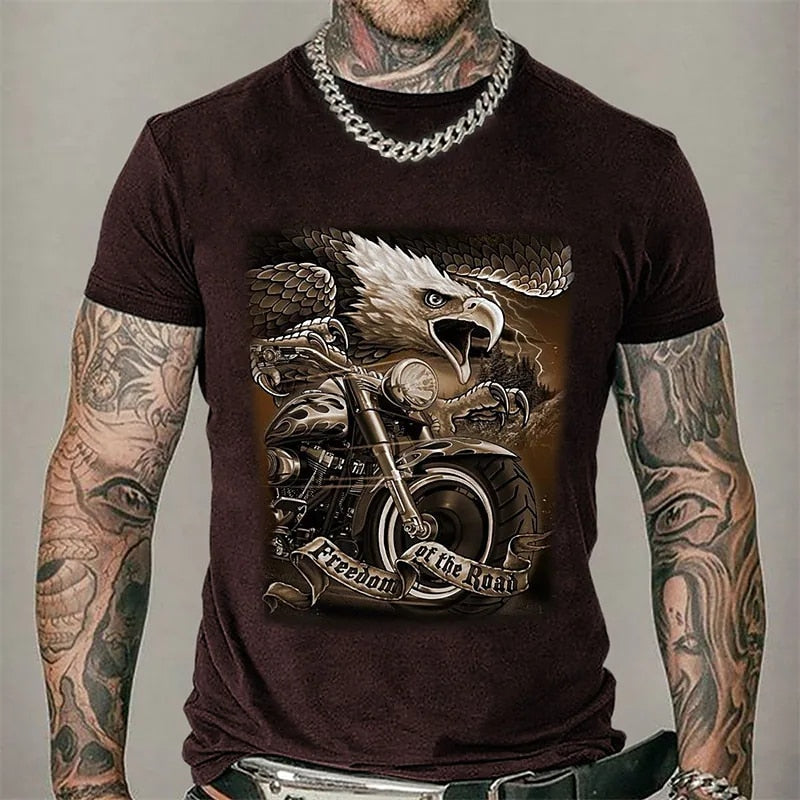 Herren Fashion Vintage Biker 3D T-Shirt Rundhals Unisex Sommer Streetwear