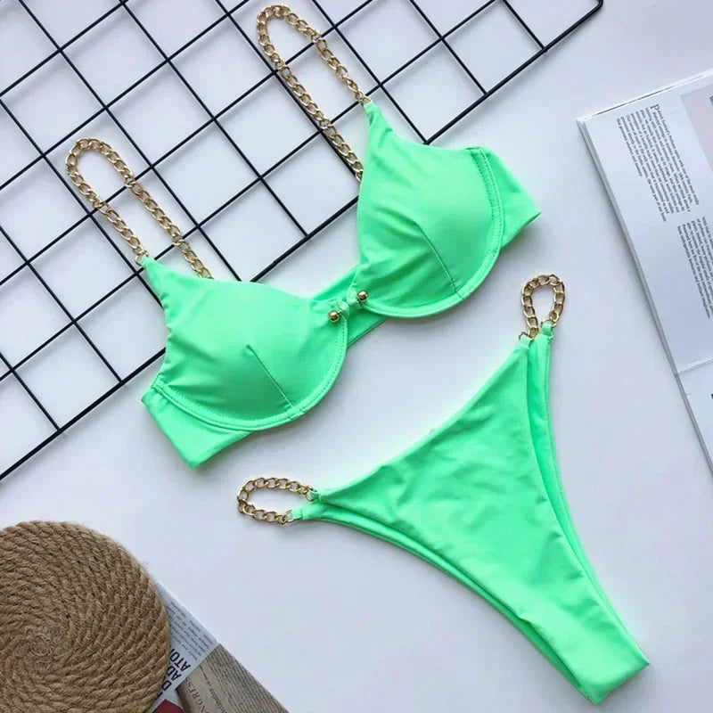 Frauen Bademode High Cut Bikini Set Sexy Push Up Badeanzug Damen Tanga Swimwear