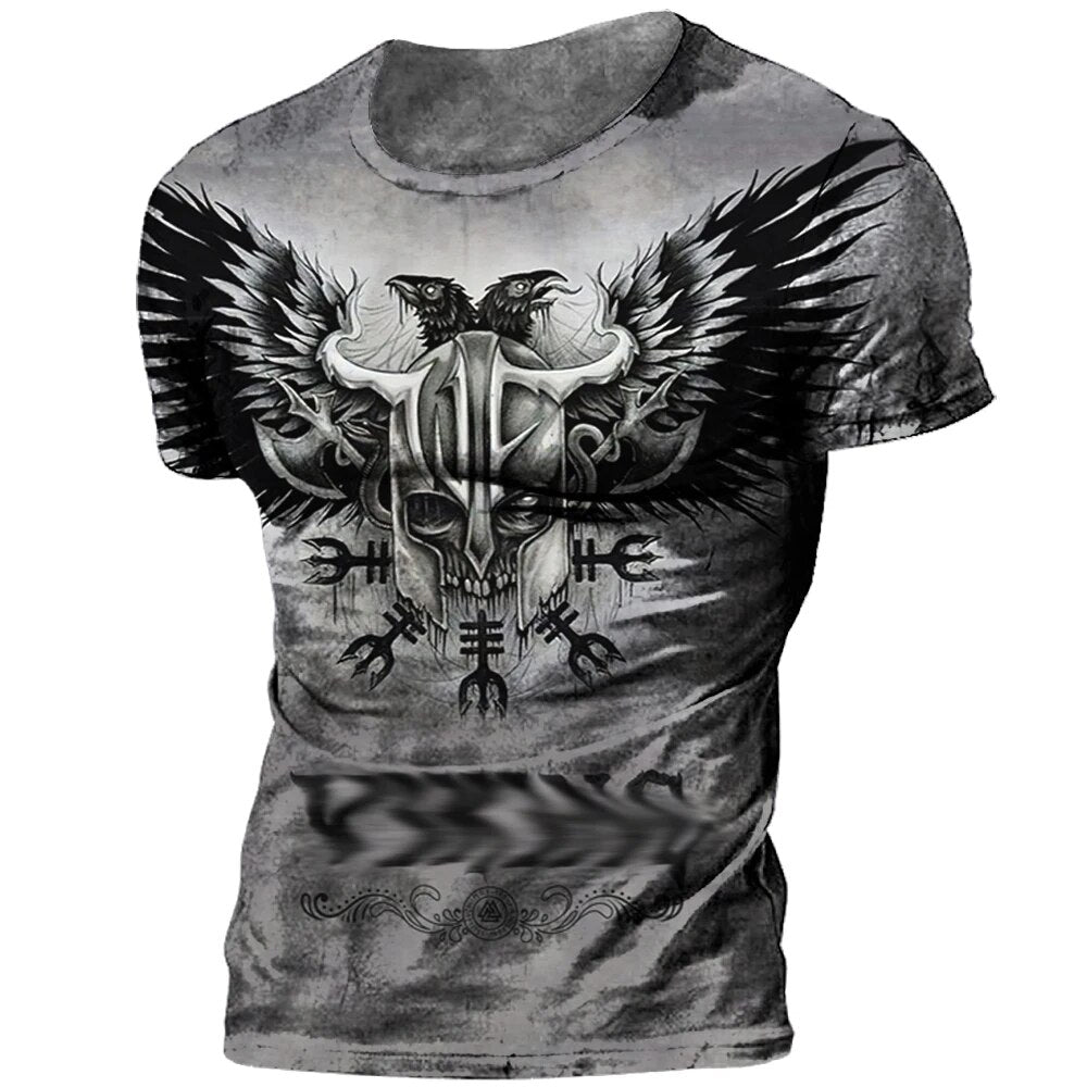 Herren Fashion Vintage 3D T-Shirt Rundhals Unisex Sommer Vikings Streetwear