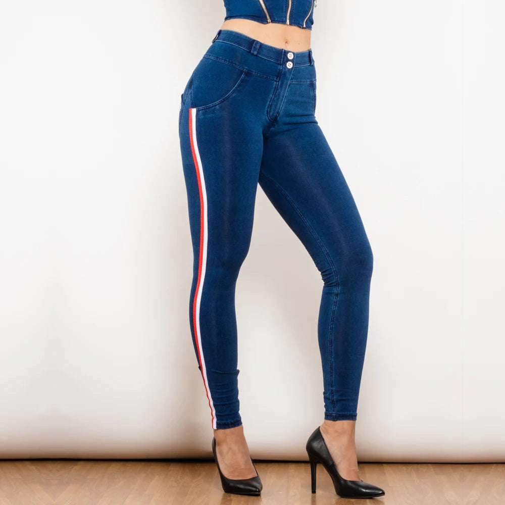 Leggins Donna Vita Alta Pantaloni Jeans Sportivi Fitness Palestra Effetto Denim