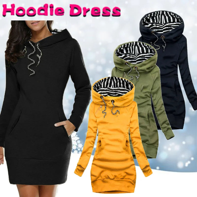 Kapuzenpullover Sweatshirt Pulloverkleid Hoodie Pulli Tunika Damen Sportkleid