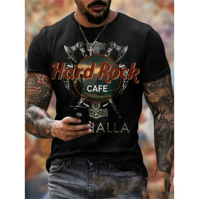 Herren Fashion Hard Rock Cafe 3D T-Shirt Rundhals Unisex Sommer Streetwear
