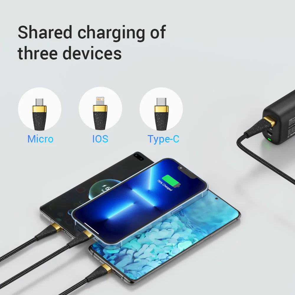 3 in 1 USB C Ladekabel 2M PD 100W 5A LED Anzeige Schnell Kabel IPhone Samsung