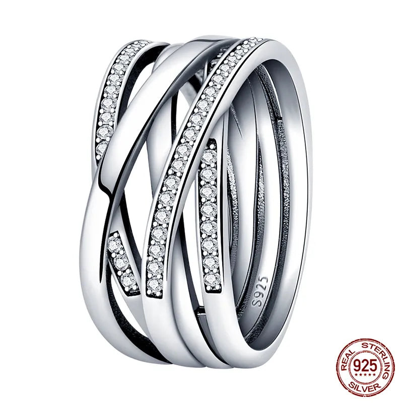 Massiv Sterling Silber 925 Ring filigran Fashion Damenring mit AAA Zirkonia