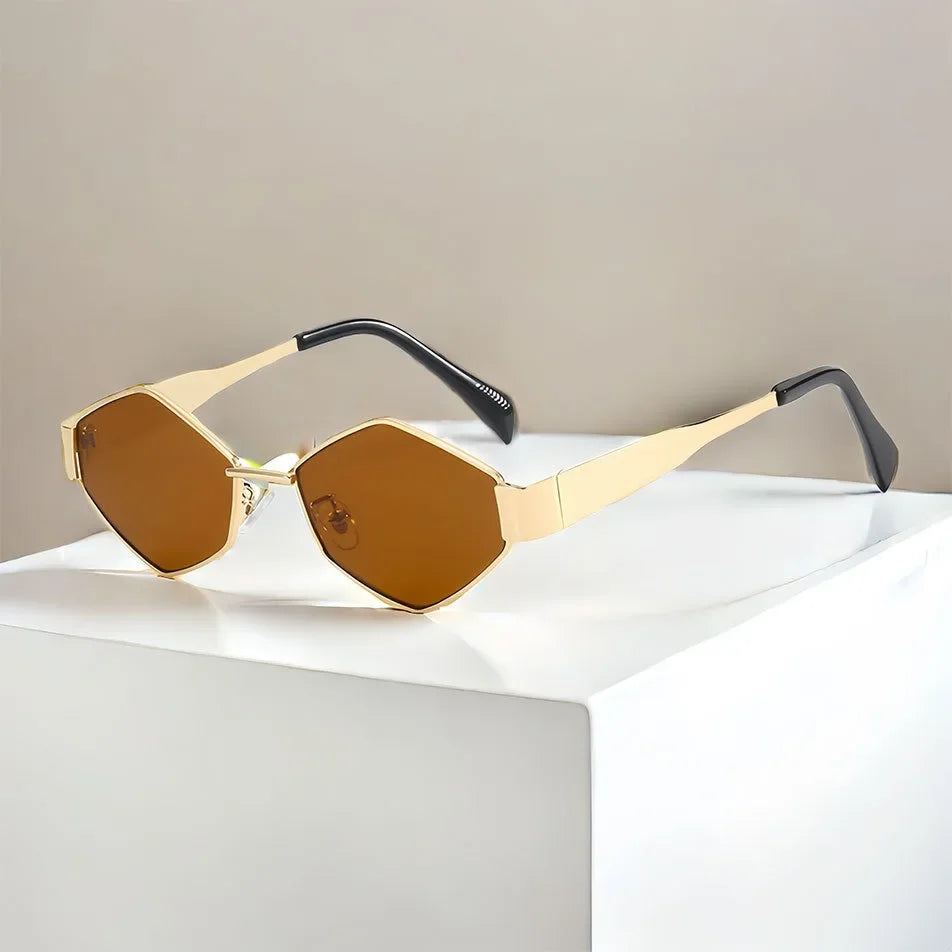 Damen Sonnenbrille Designer Luxus Brille Hexagon Gläser Vintage Piloten-Brille