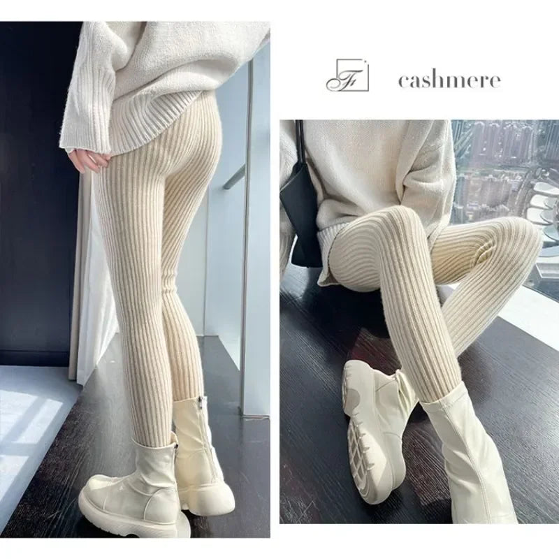 Frauen Winter Warm Gerippte Strick Strumpfhose Blickdicht Hose Leggins