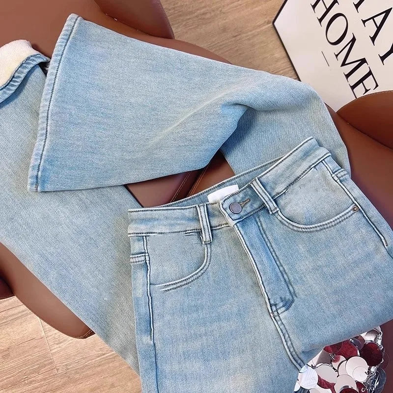 Damen Winter Warm Thermo Jeans Hose Innenfleece Stretch Hosen Leggins Denim