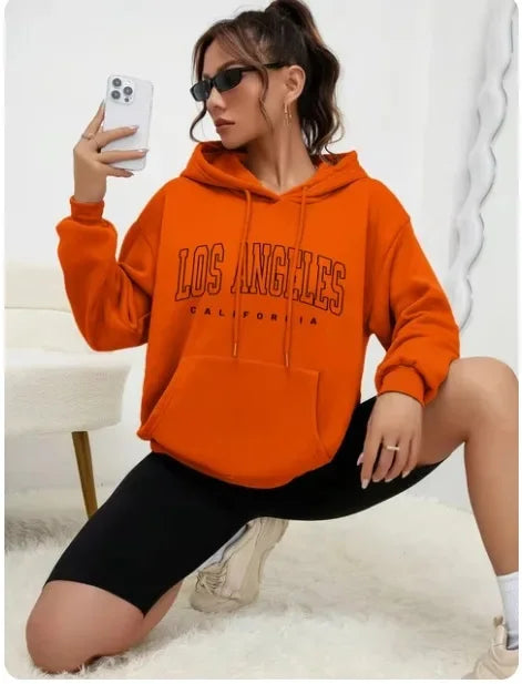 Felpa Con Cappuccio Donna Los Angeles Giacca Sportiva Hoodie Tuta Maglia Shirt