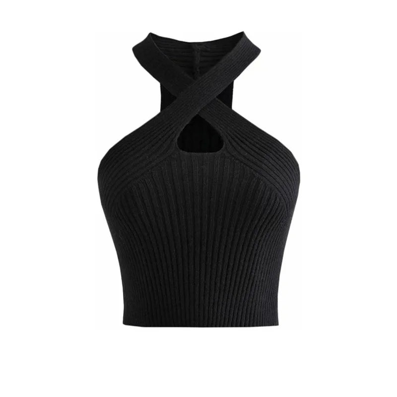 Damen Top Crossover Neckholder-Top Tank Top Shirt Trägertop Oberteil Blusen