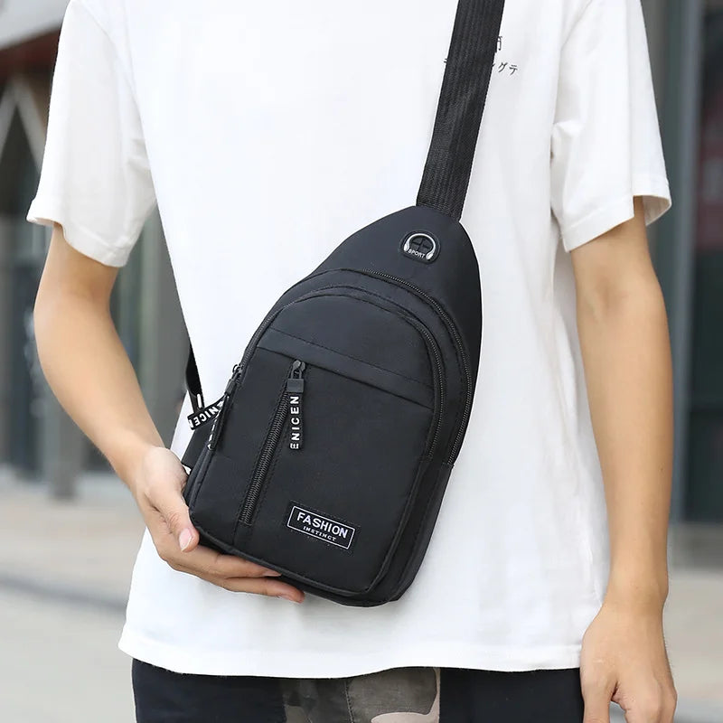 Zaino Monospalla Borsa Da Petto Marsupio Per Uomo Borsello Moto con Porta USB