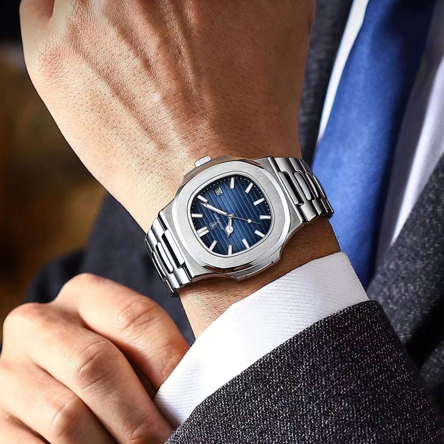 Herren Armbanduhr Silber Schwarz Edelstahl Quarzuhr Luxus Chronograph Business