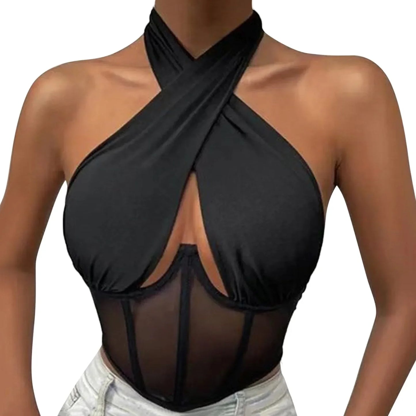 Damen Top Crossover Neckholder-Top Tank Top Shirt Trägertop Oberteil Blusen