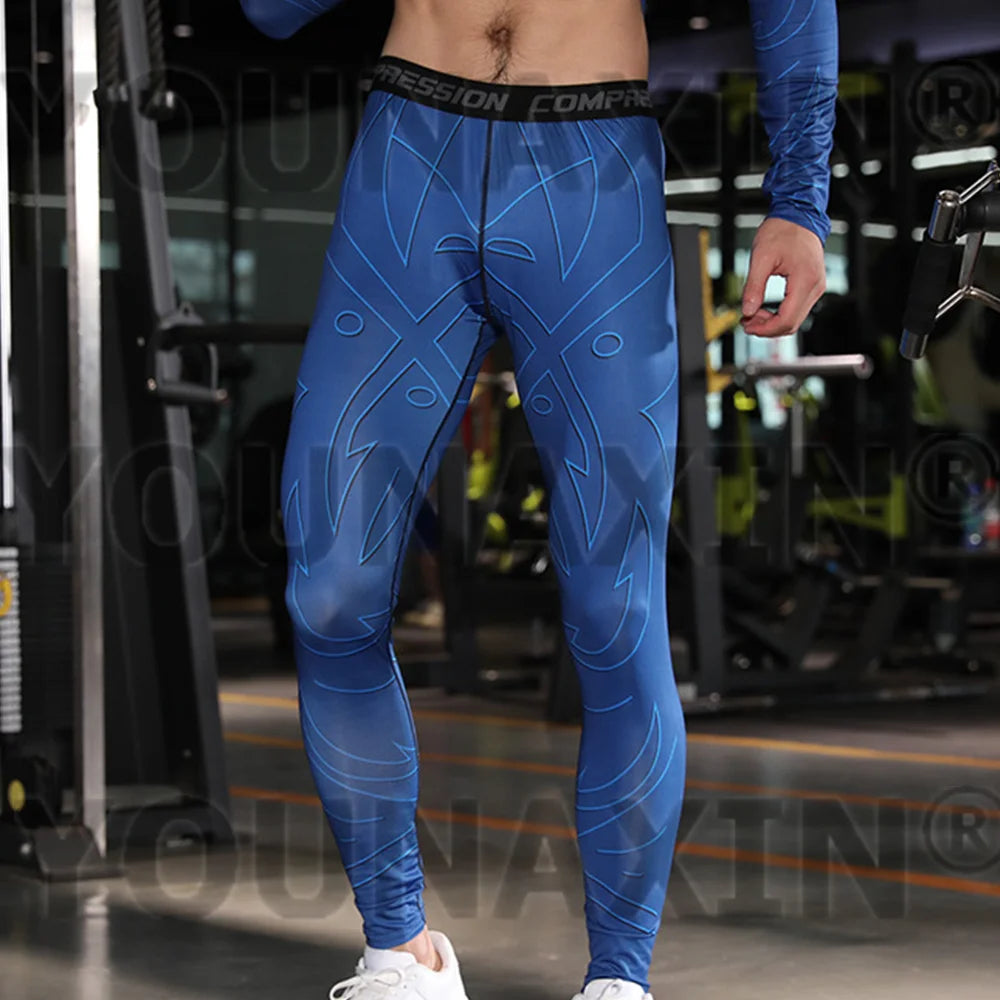 Pantaloni a Compressione da Uomo Leggings Calcio Corsa Palestra Leggins Calza