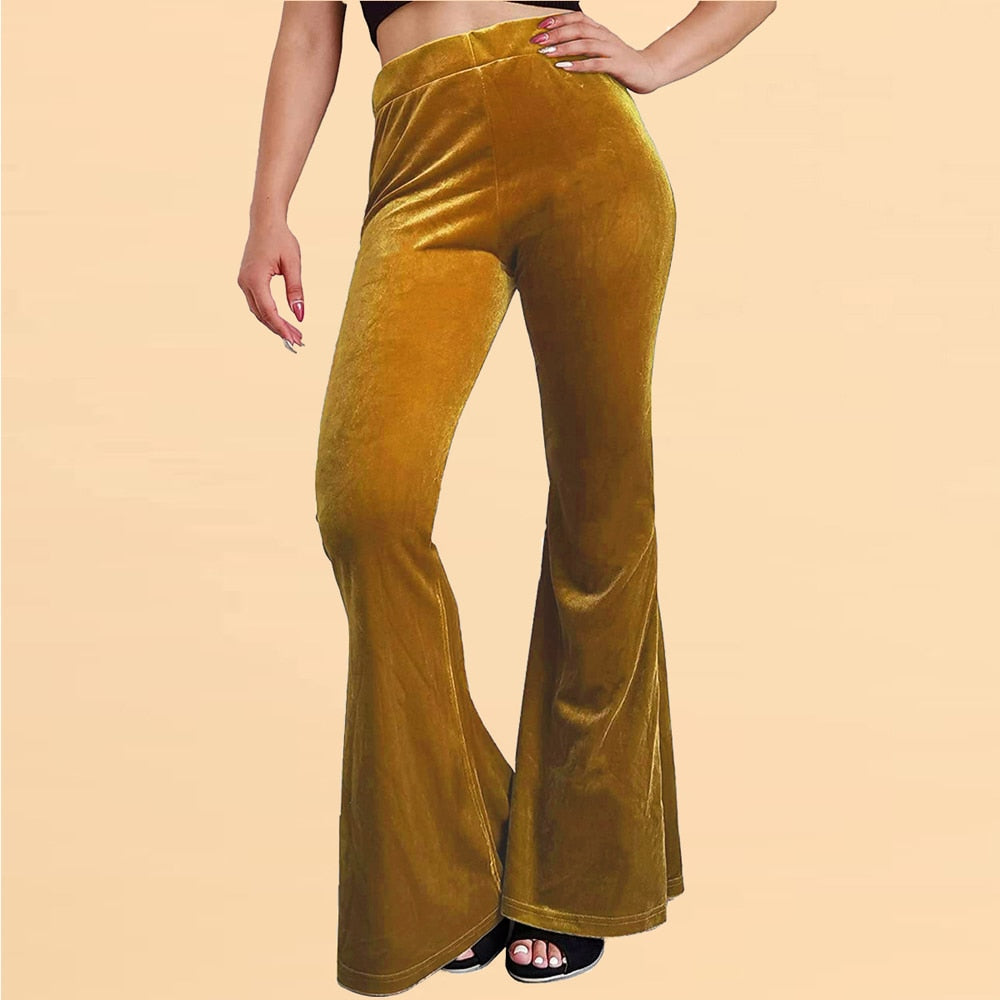 Damen Yoga Hose Bootcut Hüftjeans Samt Schlaghose Hip Retro Flared Leggins