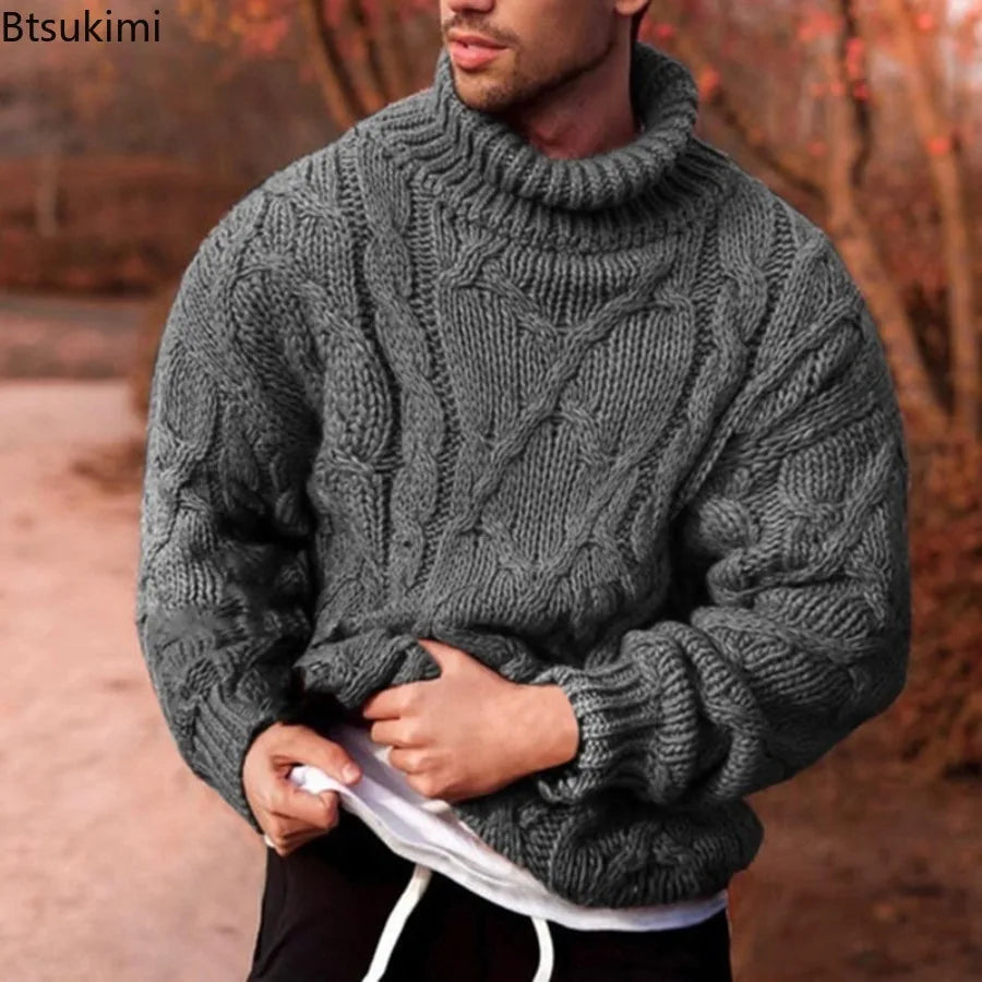Herren Rollkragen Pullover Sweatshirt Pulli Sweater Langarm Shirt mit Zopfmuster