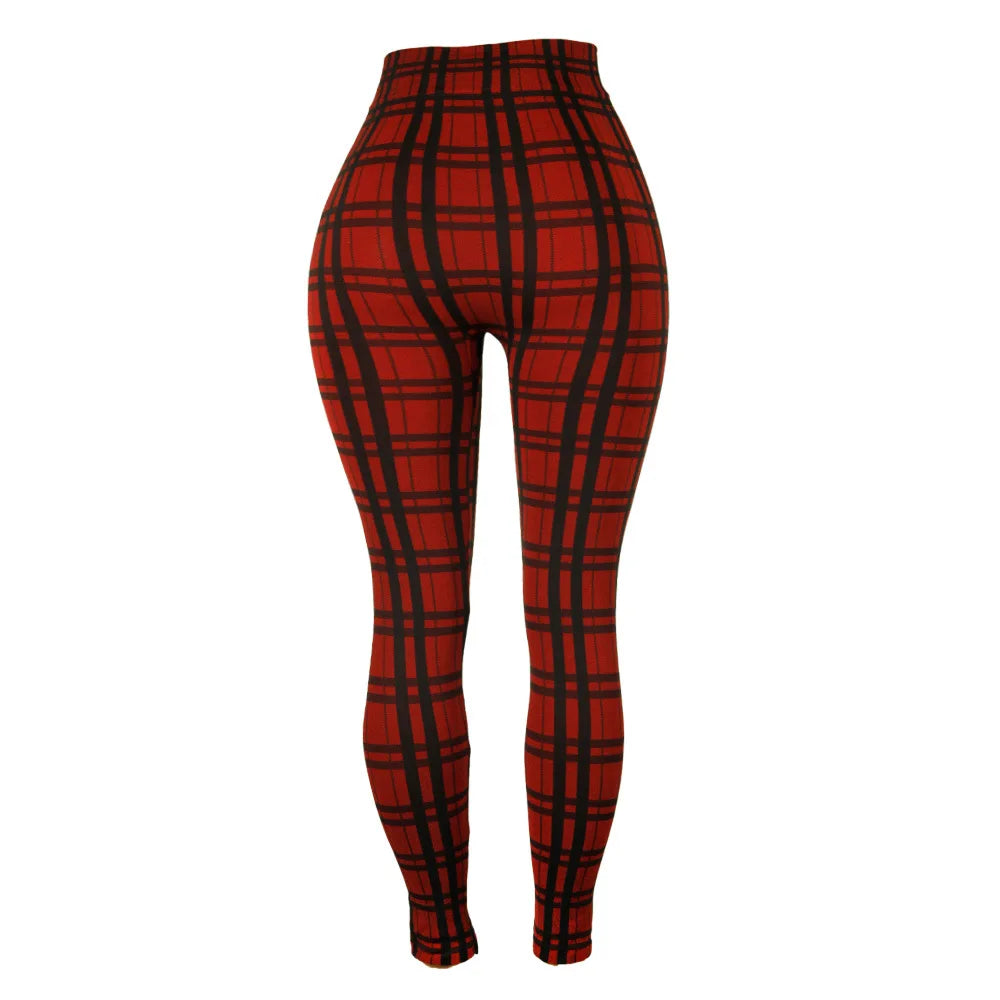 Leggings Damen Kariert Tartan Karo Muster Fitness Leggins Sexy Hohe Elastizität
