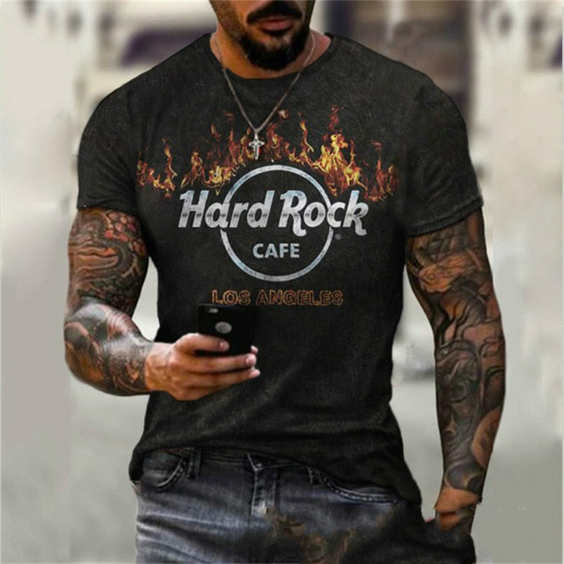 Herren Fashion Hard Rock Cafe 3D T-Shirt Rundhals Unisex Sommer Streetwear