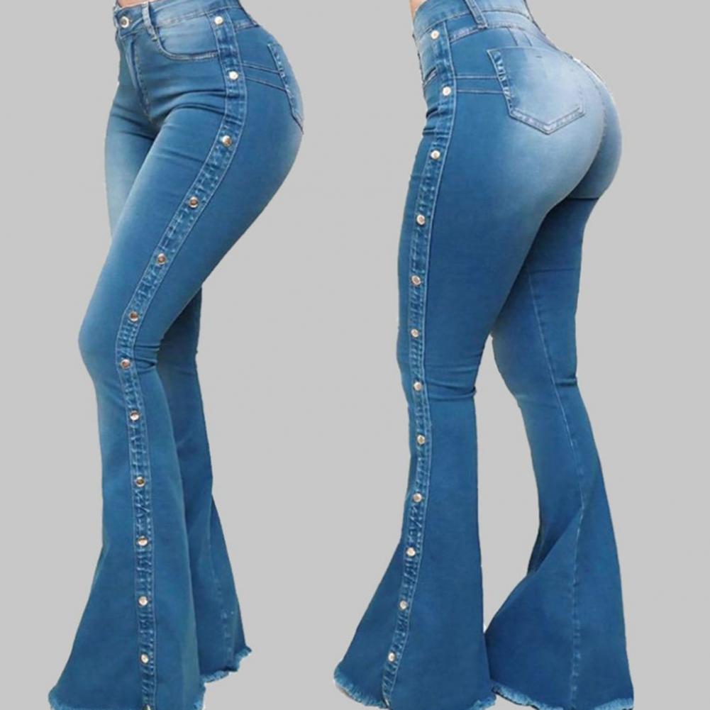Damen Jeans Hose Bootcut Hüftjeans Schlaghose Flared Weites Bein Denim Stretch