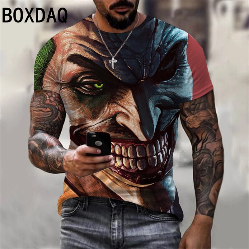 Herren Fashion Vintage  Joker 3D T-Shirt Rundhals Unisex Sommer Streetwear