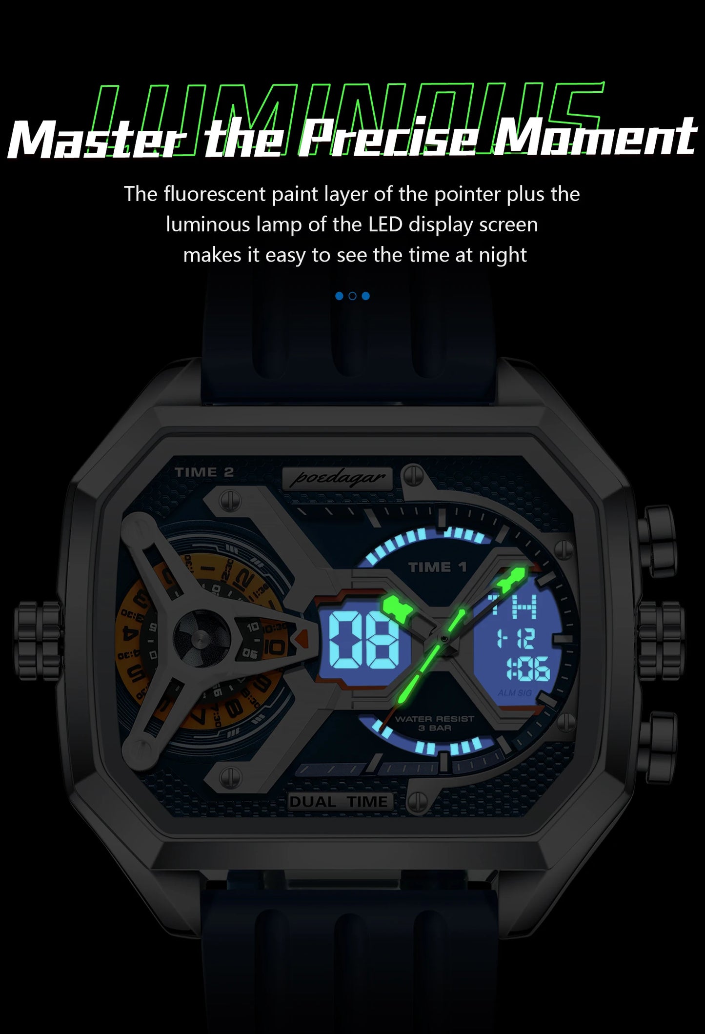 Orologio Uomo Quarzo Acciaio Inossidabile Orologio digitale Cronografo sportivo