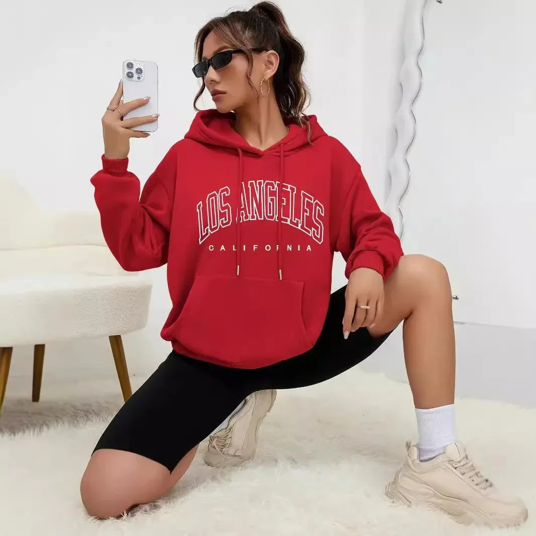 Felpa Con Cappuccio Donna Los Angeles Giacca Sportiva Hoodie Tuta Maglia Shirt