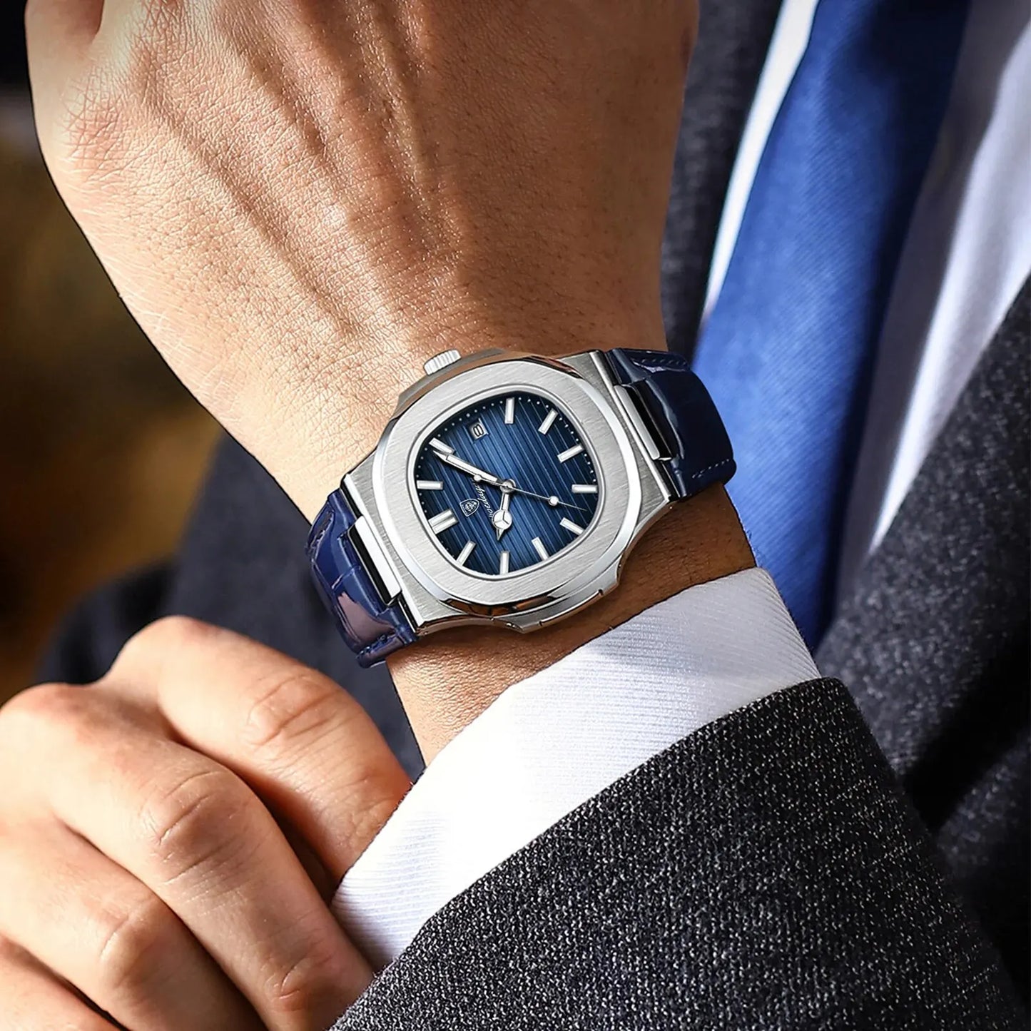 Herren Armbanduhr Silber Schwarz Edelstahl Quarzuhr Luxus Chronograph Business