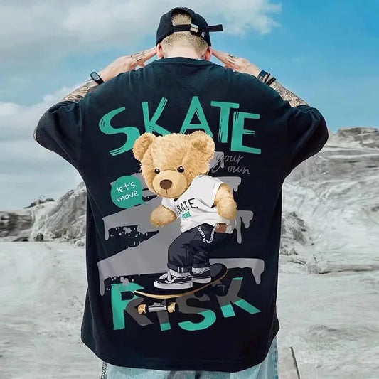 Trendy Herren Plus Size Skater T-Shirt Rundhals Sommer Hip Hop Streetwear Top