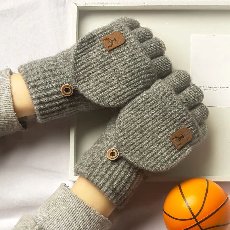 Damen Handschuhe Herbst Winter Gestrickte Damenhandschuhe Fäustlinge Touchscreen