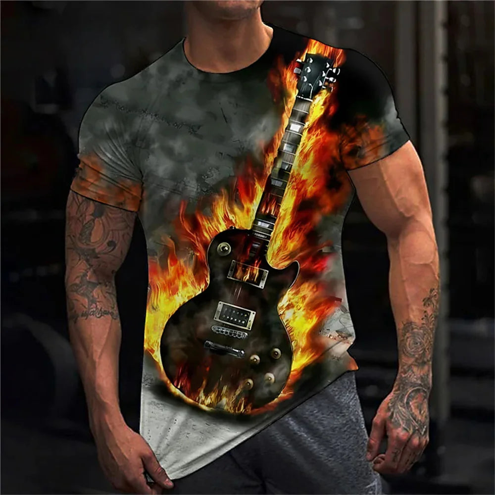 Fashion Herren Rock N Roll 3D T-Shirt Rundhals Unisex Sommer Streetwear Tank Top