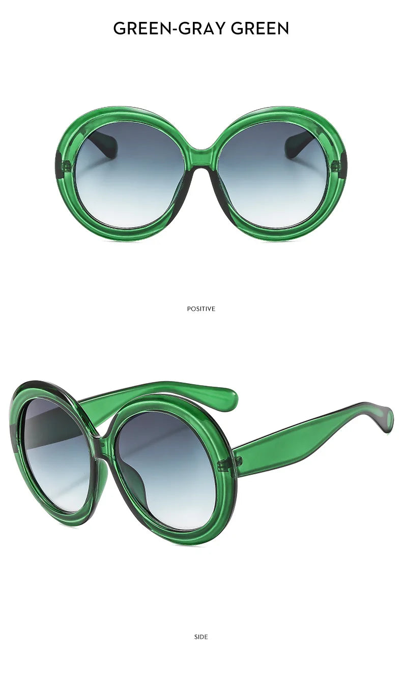 Damen Sonnenbrille Designer Luxus Brille Runde Übergröße Gläser Vintage UV400