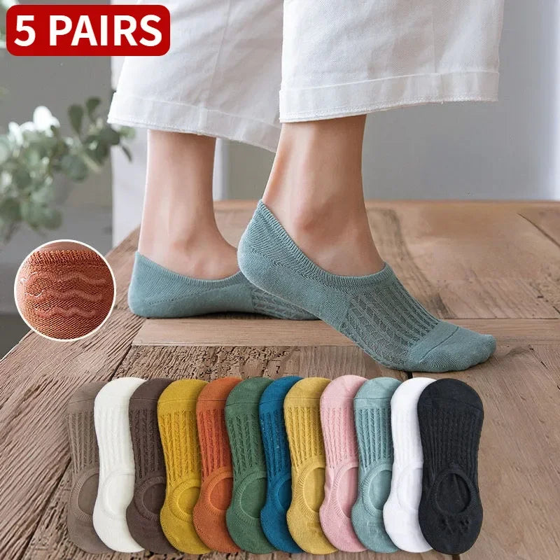 5 Paar Sneakers Socken Damen Sport Freizeit Kurzsocken Rutschfeste Füßlinge