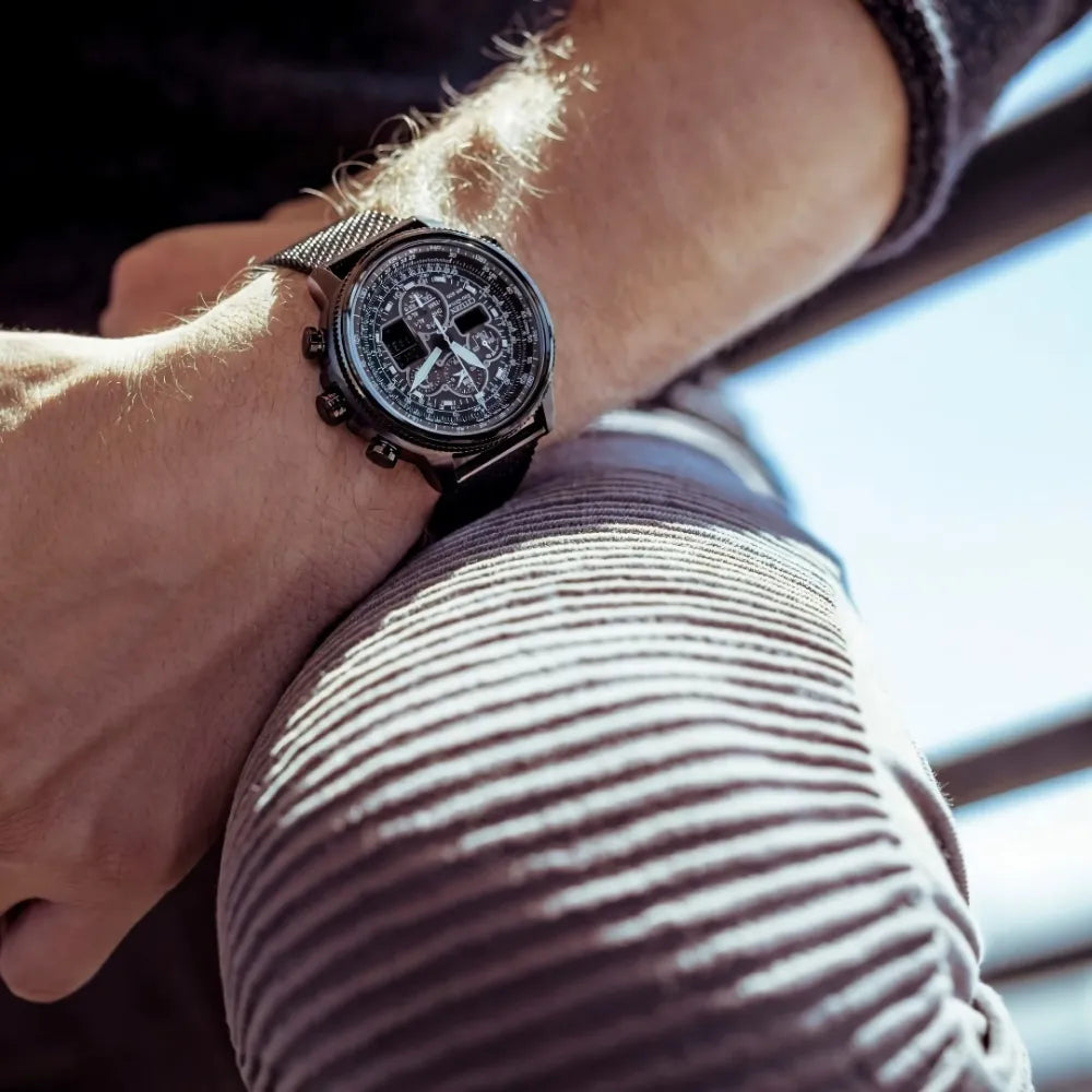 Herren Armbanduhr Silber Schwarz Edelstahl Quarzuhr Luxus Chronograph Business