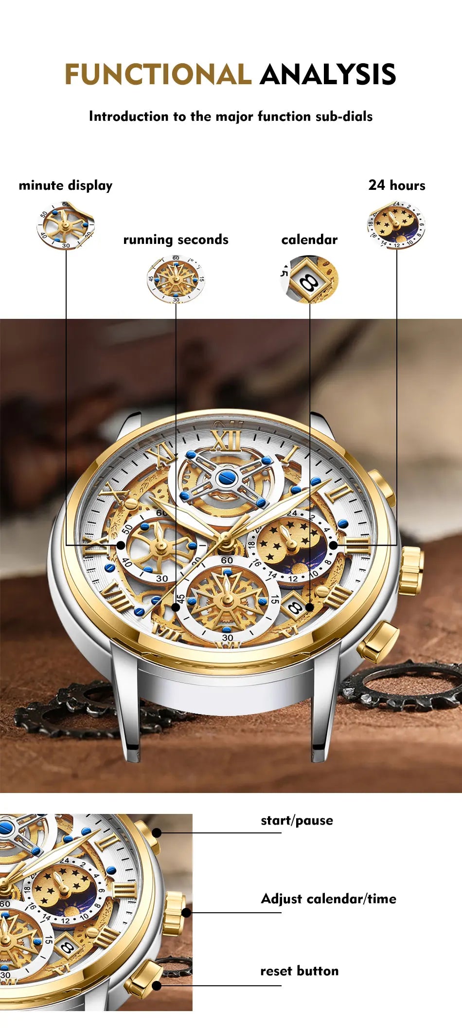 Herren Armbanduhr Silber Schwarz Edelstahl Quarzuhr Luxus Chronograph Business