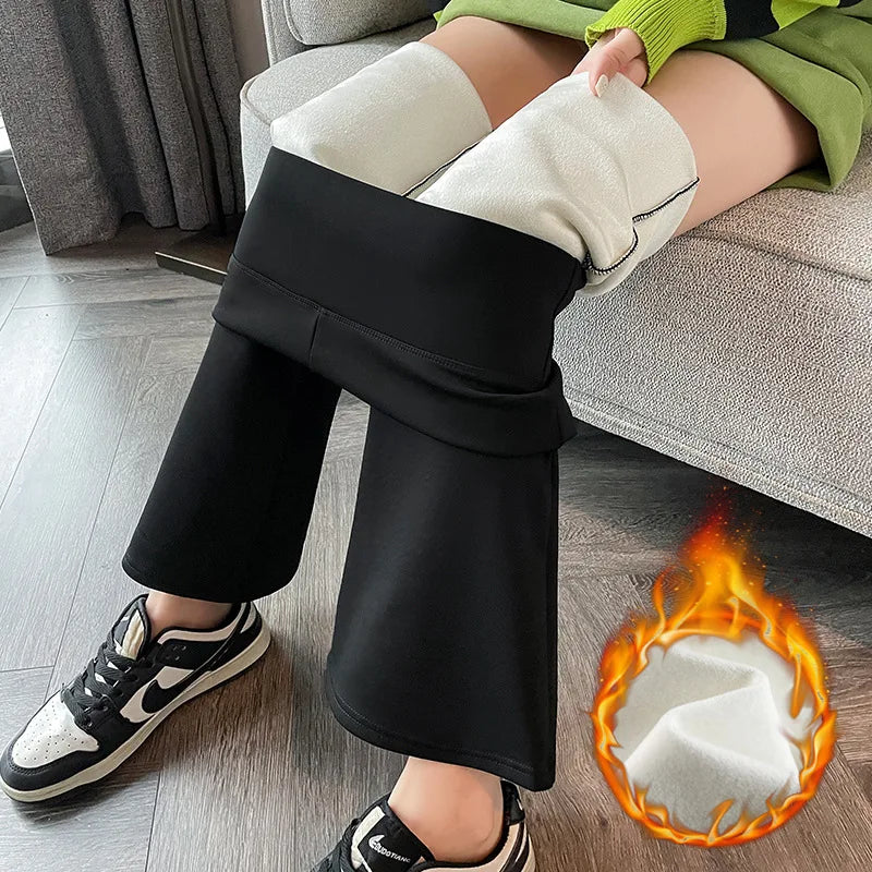 Hohe Taille, mit Fleece gefüttert, Bootcut-Yogahose, Damen-Oberbekleidung, Frühling, Herbst, Winter, schlankmachend, schwarz, Bauchkontrolle, lässig, Hai...