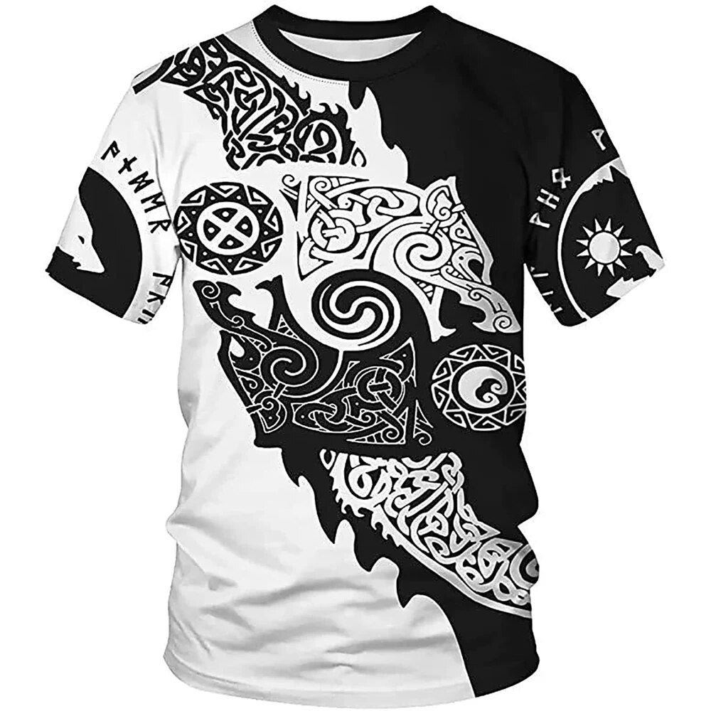 Herren Fashion Vintage 3D T-Shirt Rundhals Unisex Sommer Vikings Streetwear