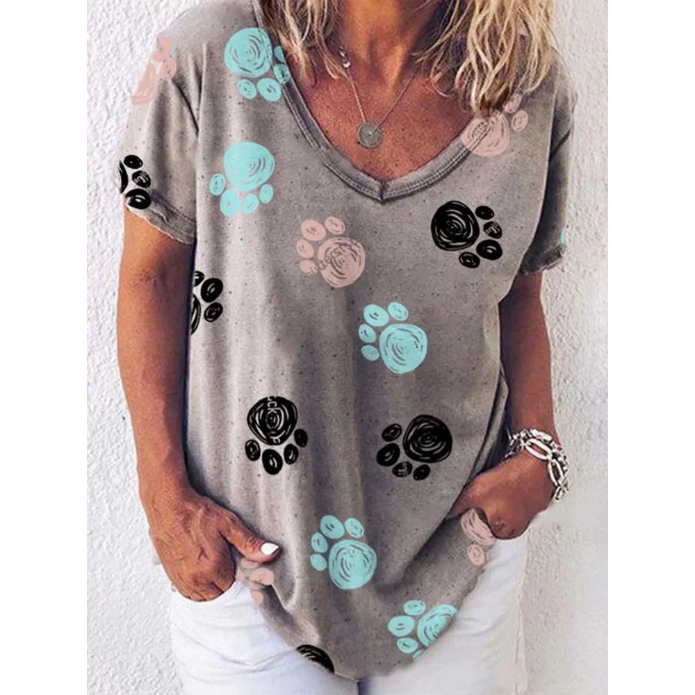Damen Sommer Top 3D Katzen T-Shirt Rundhals Streetwear lockeres Damentop Bluse