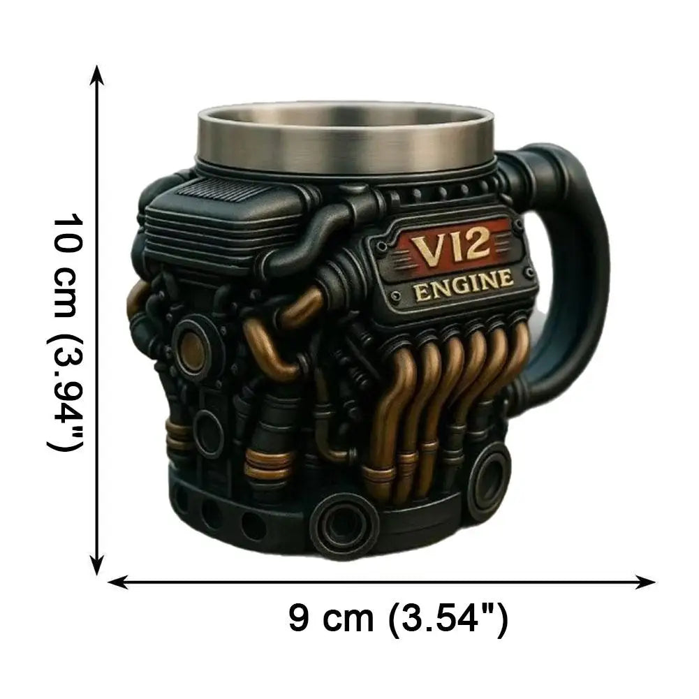 Edelstahl-Kaffeebecher Mug V8-Motoren-Motiv Kaffeetasse Becher Tasse Geschenk