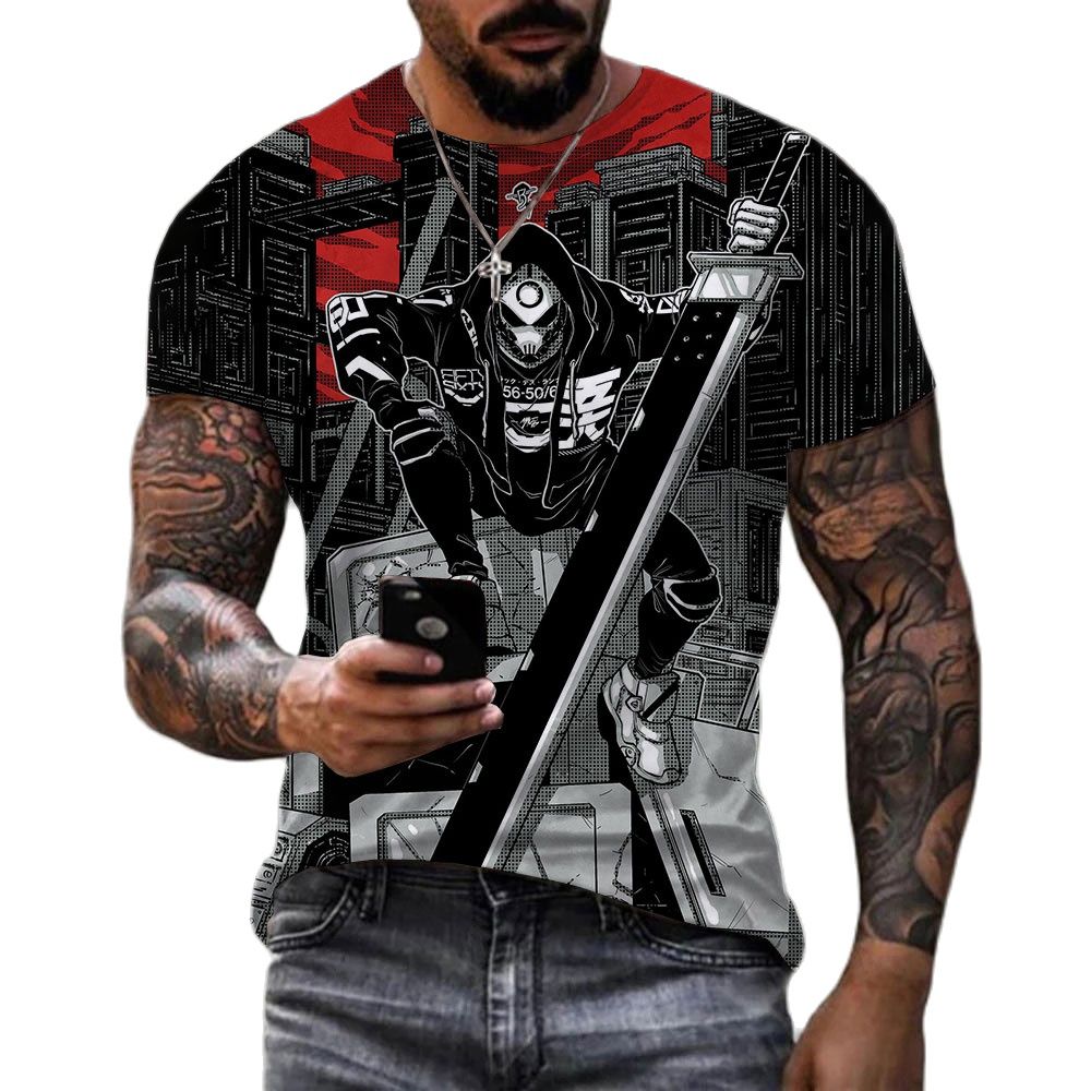 Herren Japan Samurai 3D T-Shirt Rundhals Unisex Sommer Streetwear